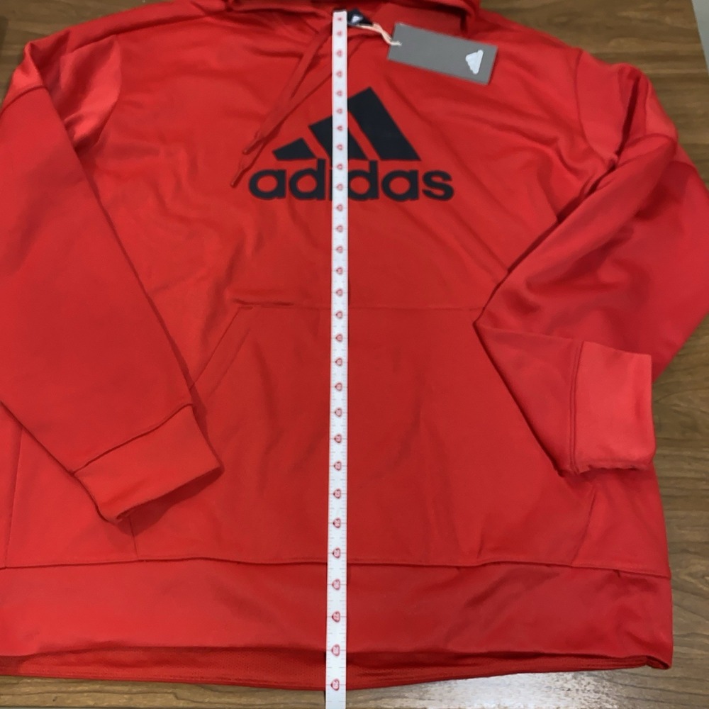 NWT Adidas Red Fleece Logo Hoodie Sweatshirt Small Soft Pullover Athletic Fit - Picture 3 of 7
